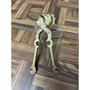 Vintage Solid Brass Rooster Chicken Nutcracker Bottle Opener Gold 6" 70s Retro